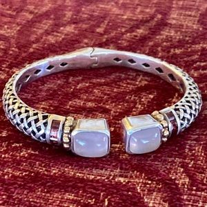 Vintage 14K & 925 Sterling Silver Rose
Quartz & Garnet Cuff Bracelet